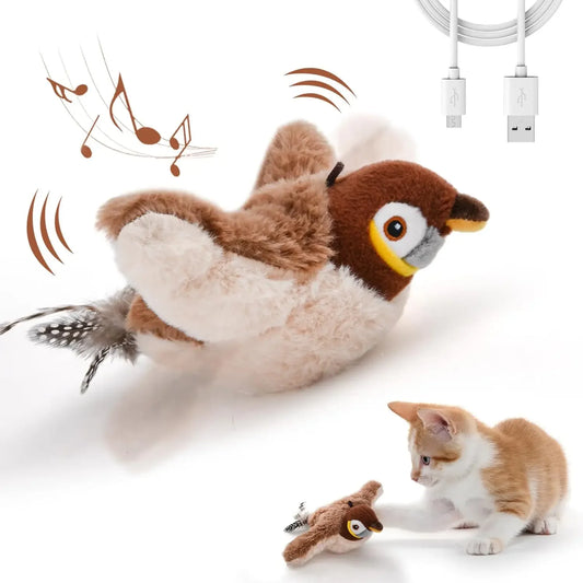 Brinquedo Interativo para Gatos – Pássaro de Pelúcia com Som e Catnip