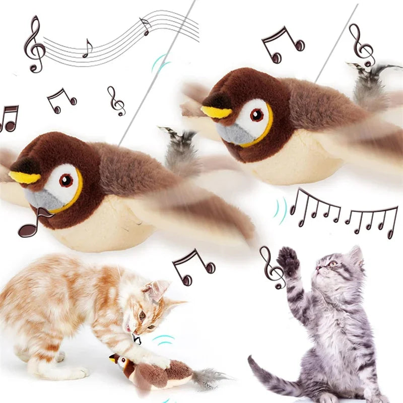 Brinquedo Interativo para Gatos – Pássaro de Pelúcia com Som e Catnip
